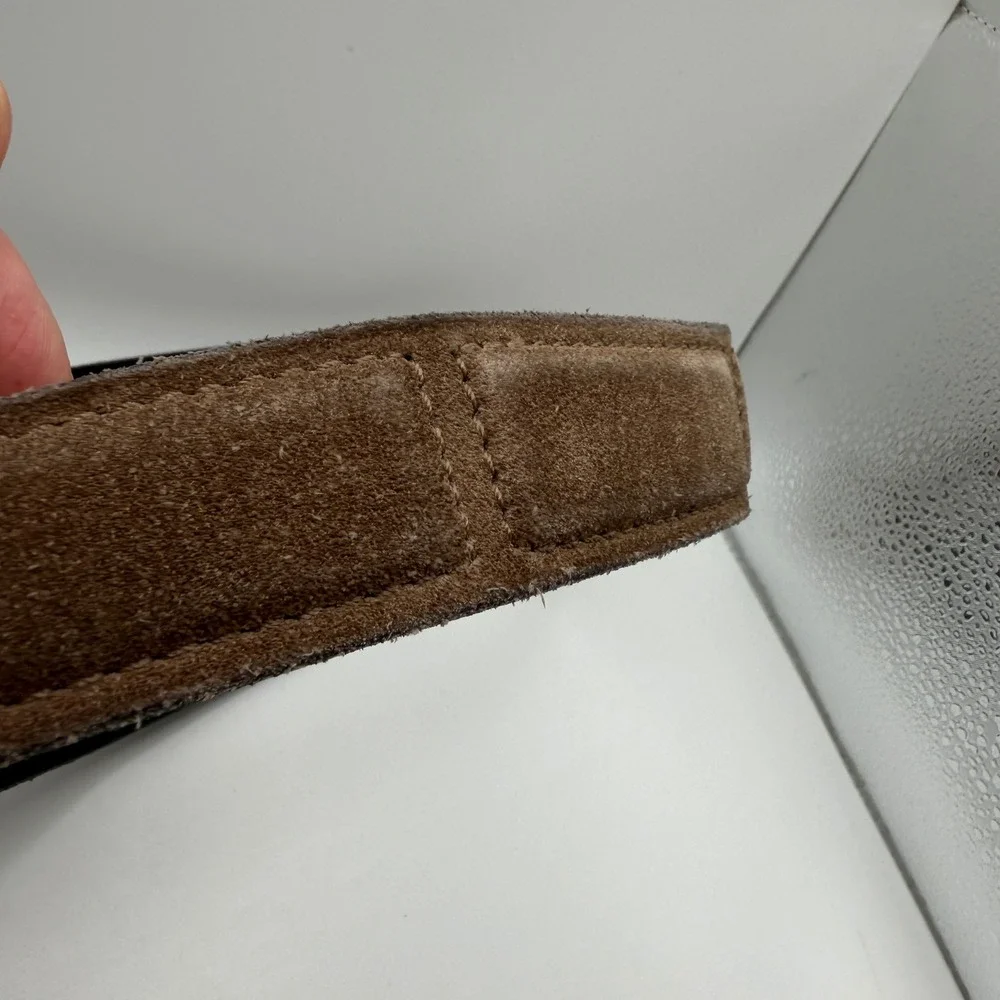 Cole Haan Mens Belt‎ Black Leather Brown Suede Silver Buckle Casual Size 36